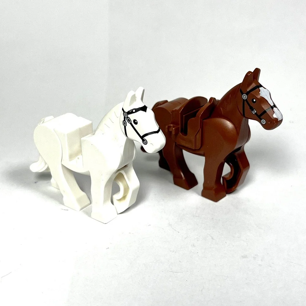 LEGO Animals Lot 2 Horses Movable Legs Reddish Brown White Bridle Castle Western
